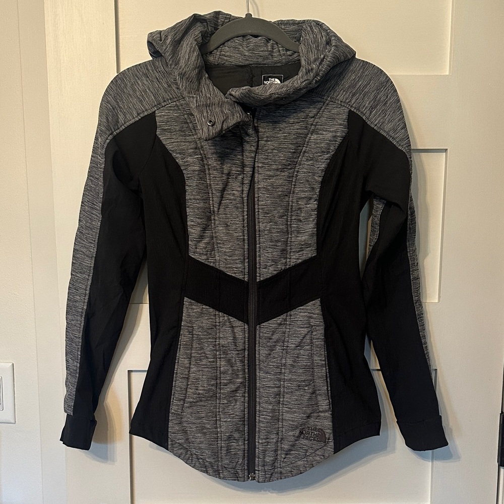 The North Face Women's Heather Gray & Black Hooded Bomber Jacket
